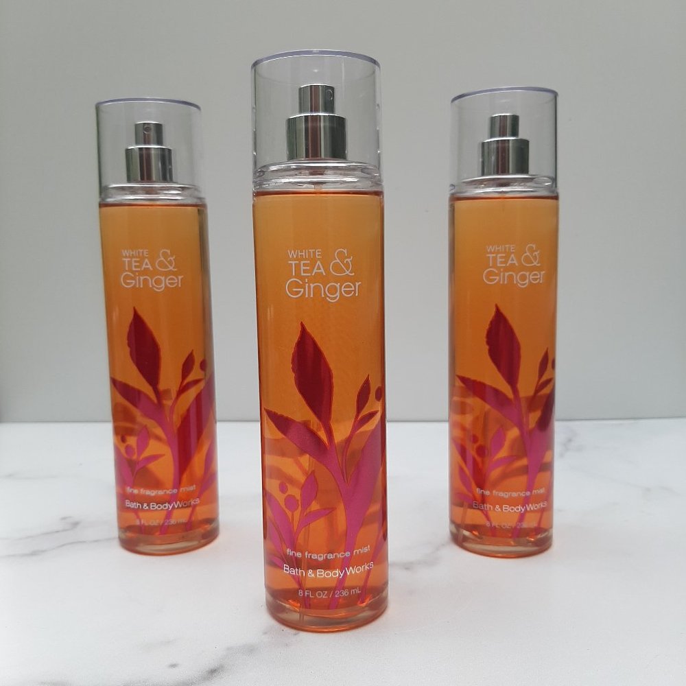 NWT SET OF 3 Bath & Body Works White Tea & Ginger body spray fragrance mist 8 oz